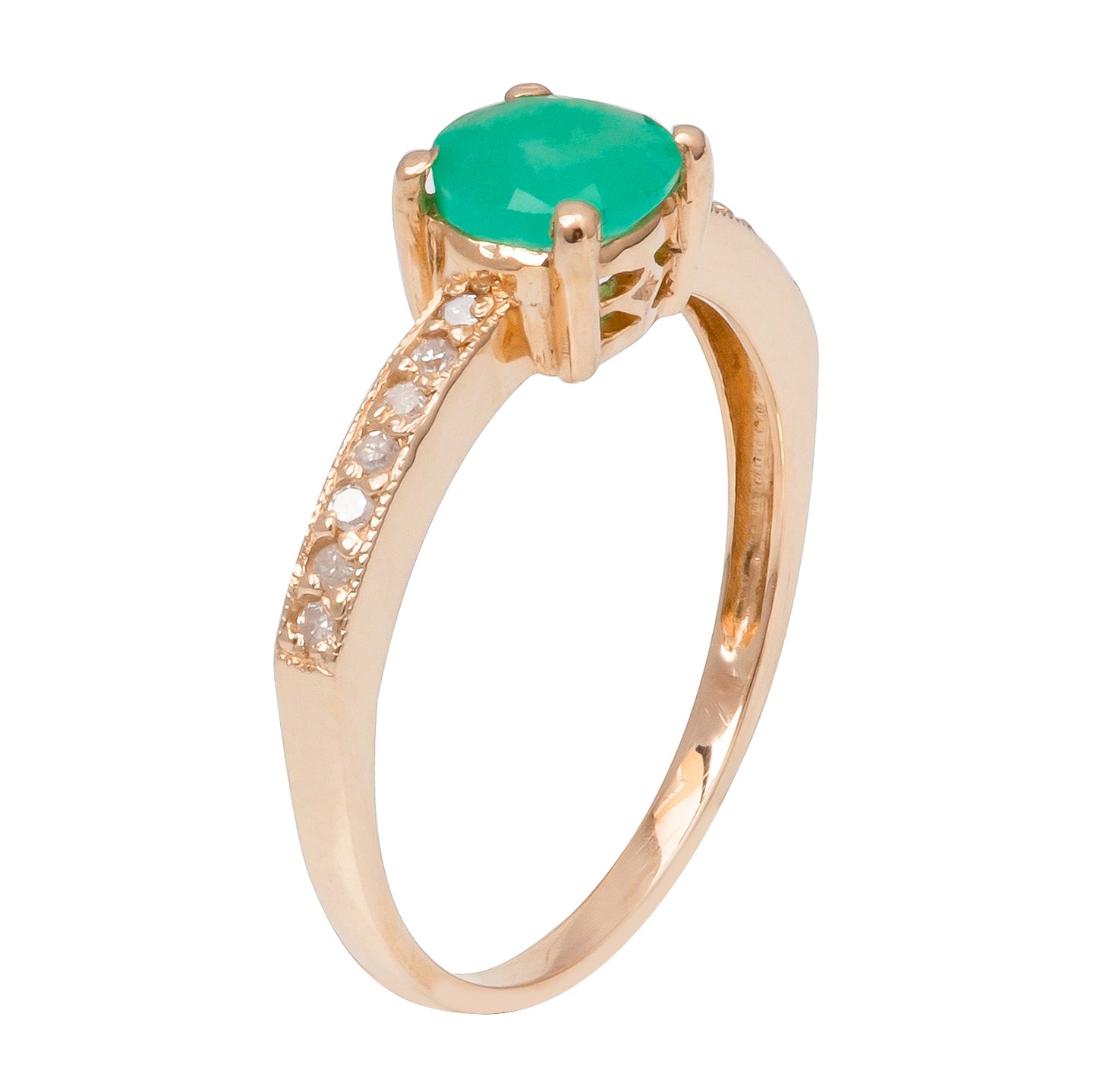 10k Yellow Gold Genuine Round Emerald and Diamond Ring