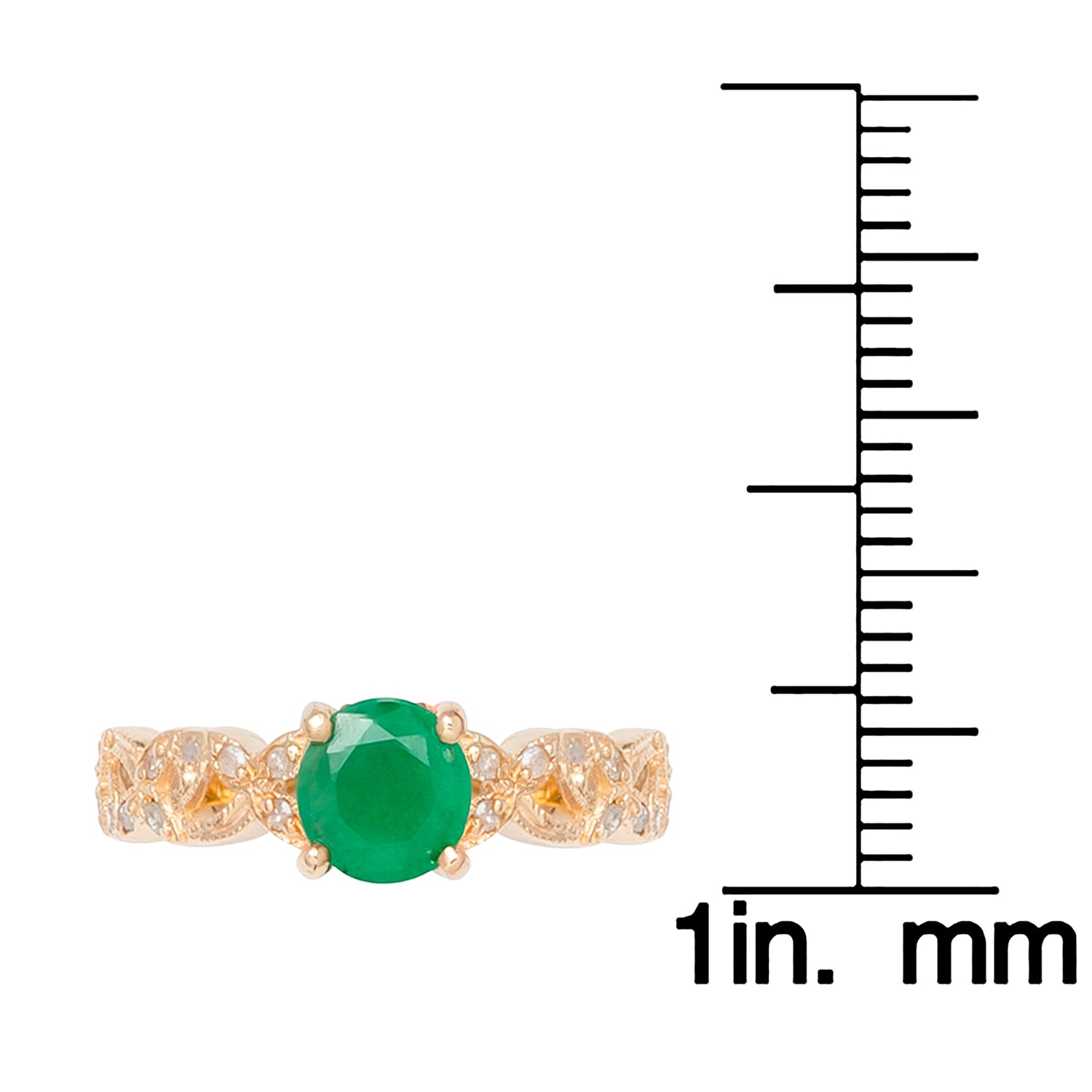 10k Yellow Gold Vintage Style Genuine Round Emerald and Diamond Filigree Ring