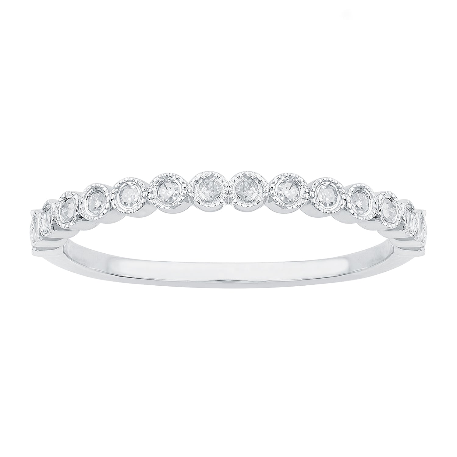 10k White Gold Stackable Milgrain Diamond Wedding Band (1/6 cttw, H-I Color, I1-I2 Clarity)