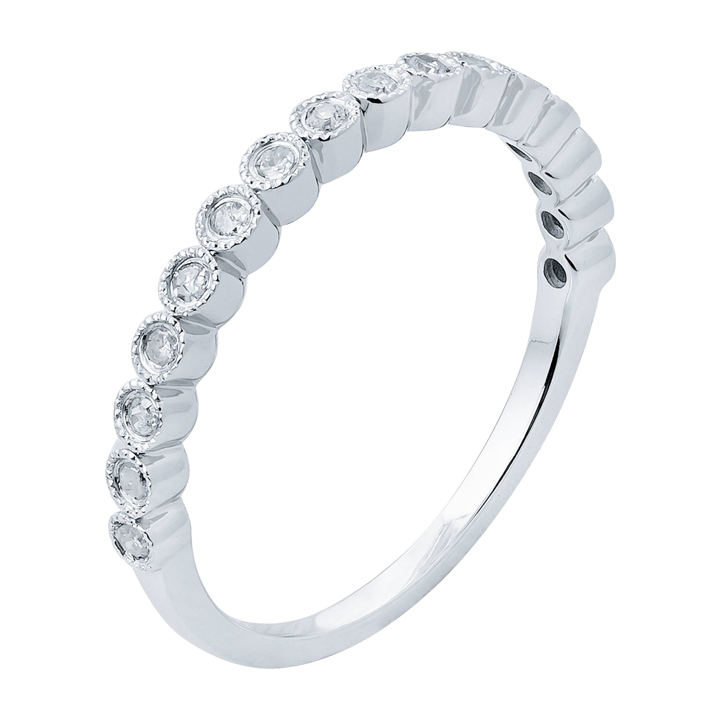 10k White Gold Stackable Milgrain Diamond Wedding Band (1/6 cttw, H-I Color, I1-I2 Clarity)