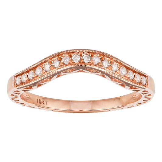 10k Rose Gold Curved Vintage Style Diamond Band (1/10 cttw, H-I Color, I1-I2 Clarity)