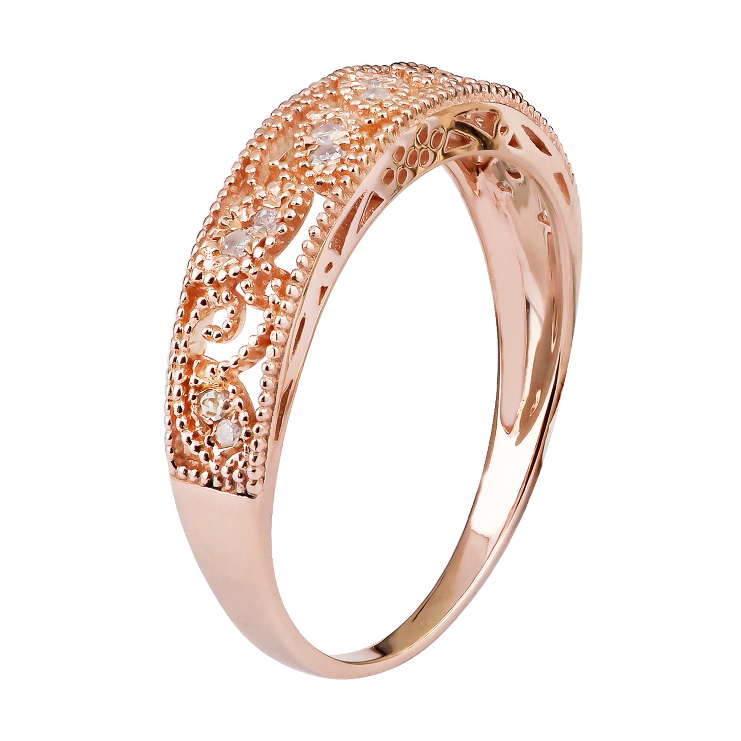 10k Rose Gold Vintage-Style Diamond Anniversary Band (0.08 cttw, H-I, I1-I2)