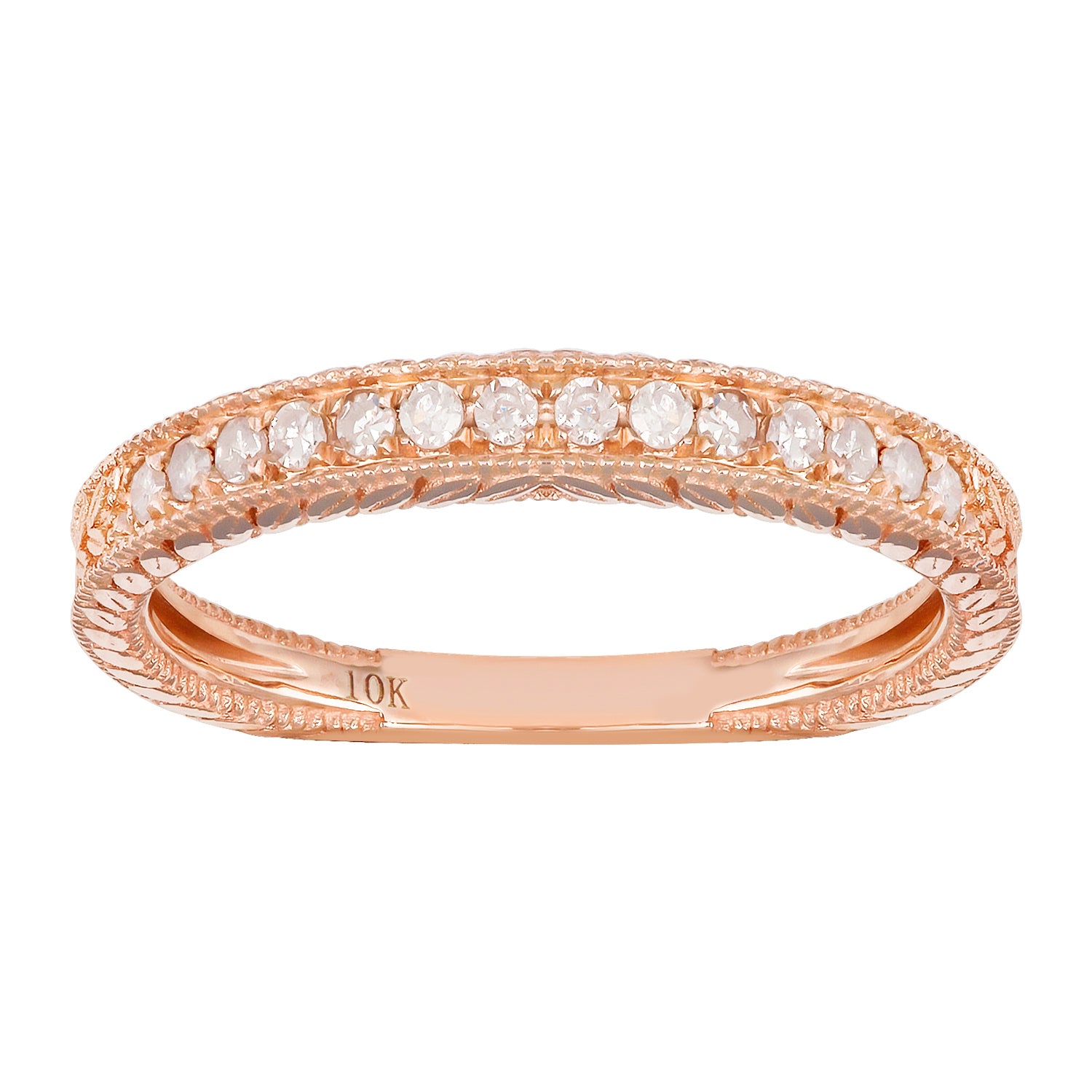 10k Rose Gold Vintage-Style Engraved Diamond Wedding Band (1/5 cttw, H-I, I1-I2)