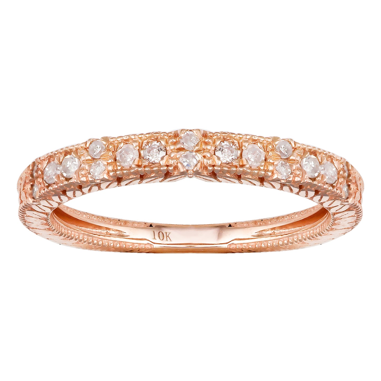 10k Rose Gold Vintage-Style Engraved Diamond Wedding Band (1/5 cttw, H-I, I1-I2)