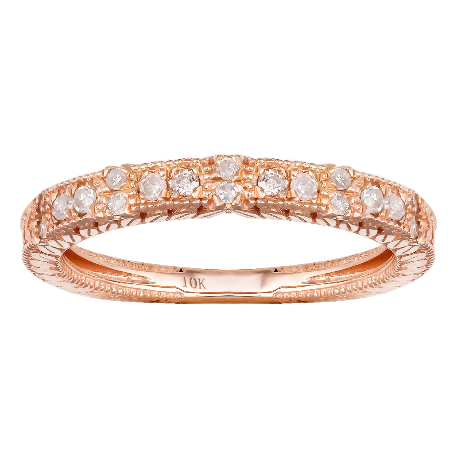 10k Rose Gold Vintage-Style Engraved Diamond Wedding Band (1/5 cttw, H-I, I1-I2)