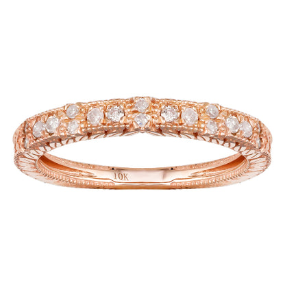 10k Rose Gold Vintage-Style Engraved Diamond Wedding Band (1/5 cttw, H-I, I1-I2)