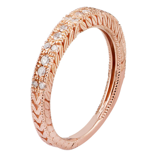 10k Rose Gold Vintage-Style Engraved Diamond Wedding Band (1/5 cttw, H-I, I1-I2)