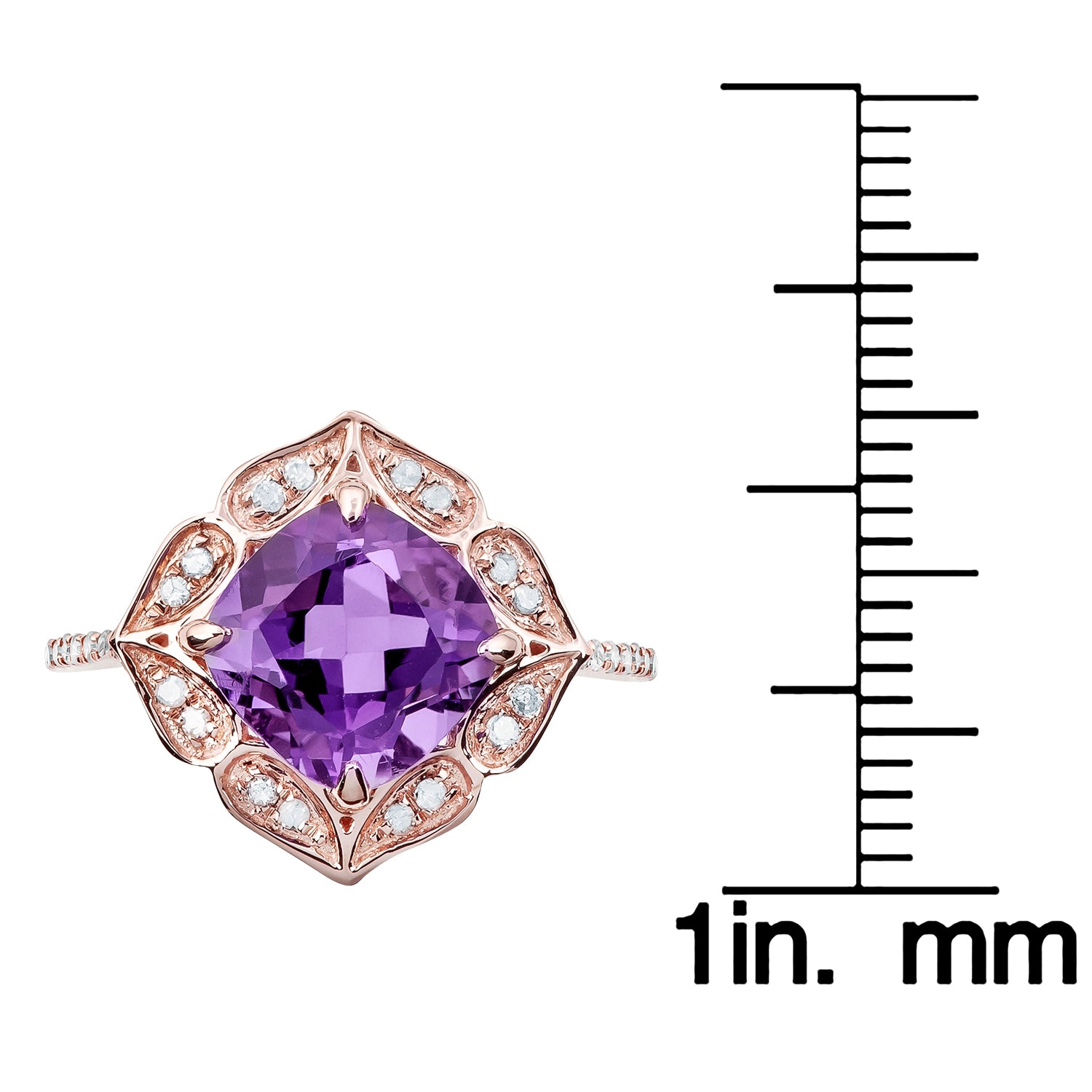 10k Rose Gold Vintage Style Cushion Amethyst and Diamond Ring