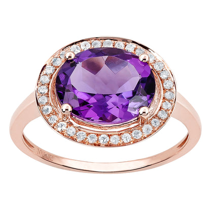 10k Rose Gold Oval Amethyst and Diamond Halo Ring