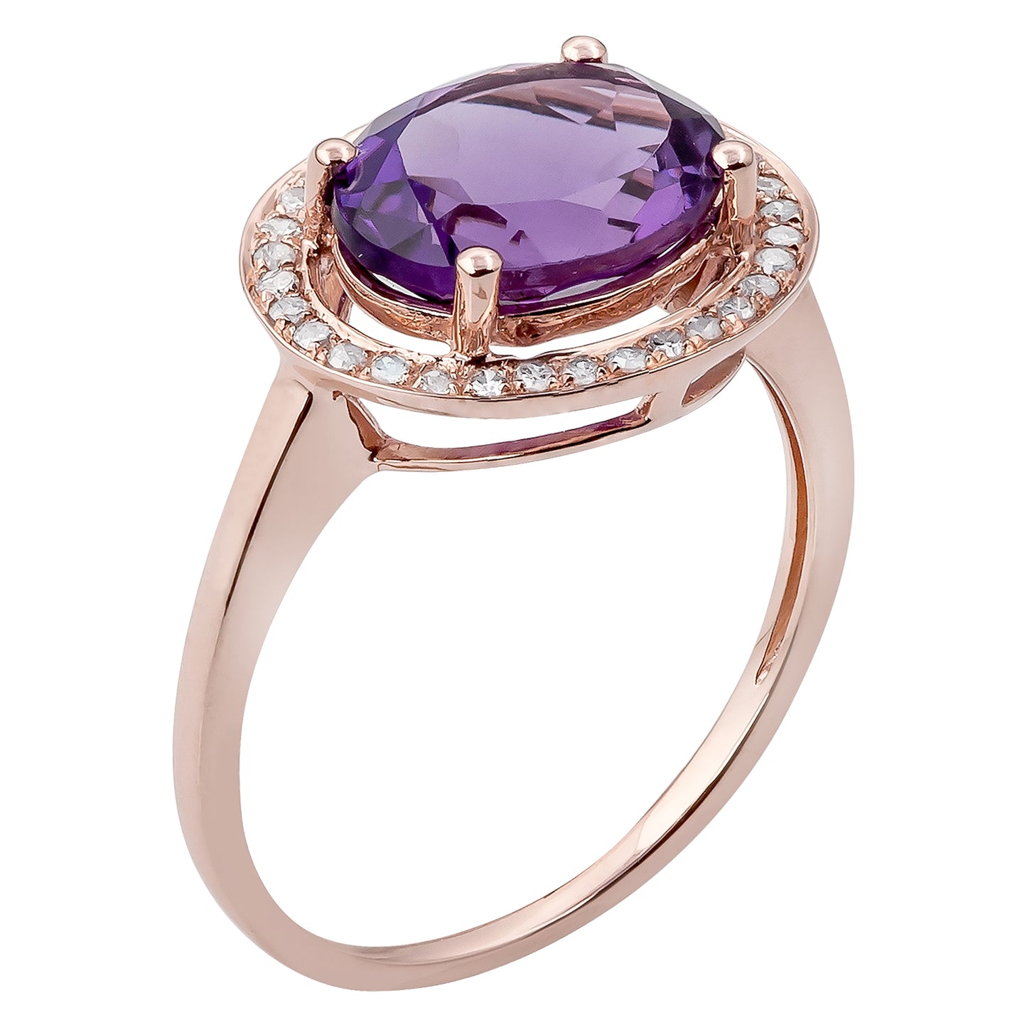 10k Rose Gold Oval Amethyst and Diamond Halo Ring