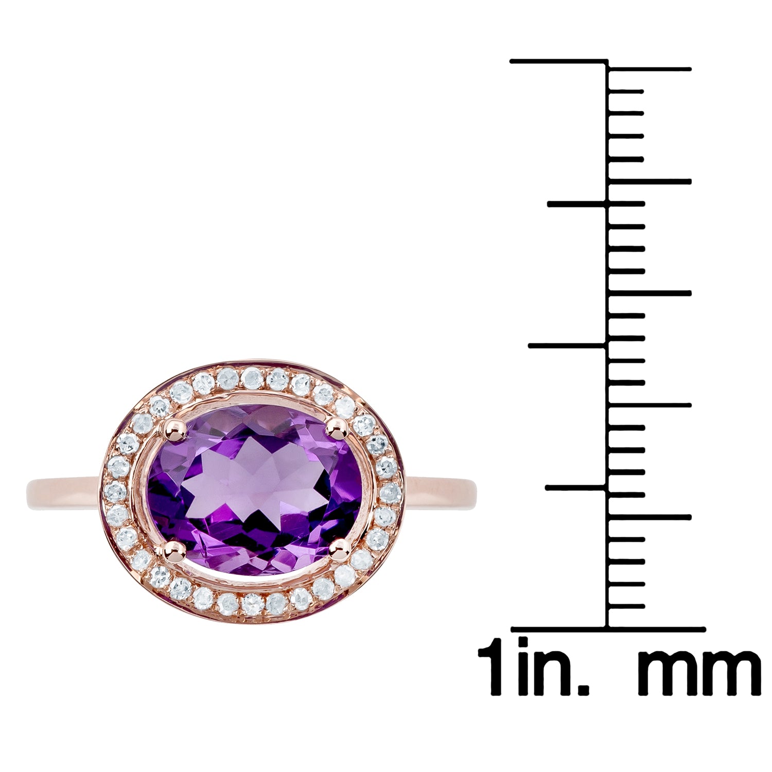 10k Rose Gold Oval Amethyst and Diamond Halo Ring