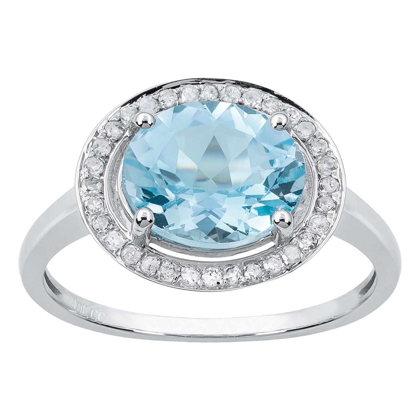 10k White Gold Oval Blue Topaz and Diamond Halo Ring