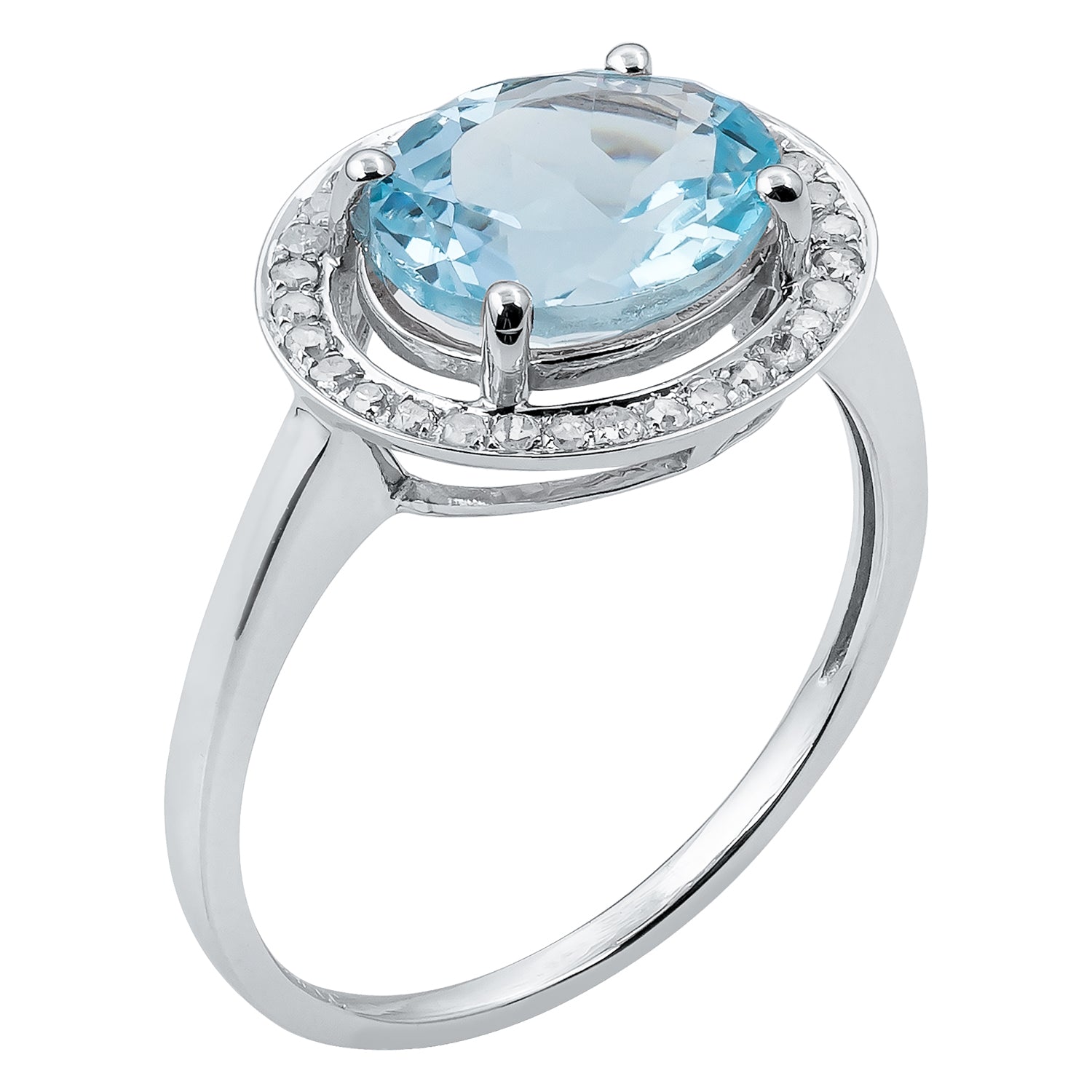 10k White Gold Oval Blue Topaz and Diamond Halo Ring