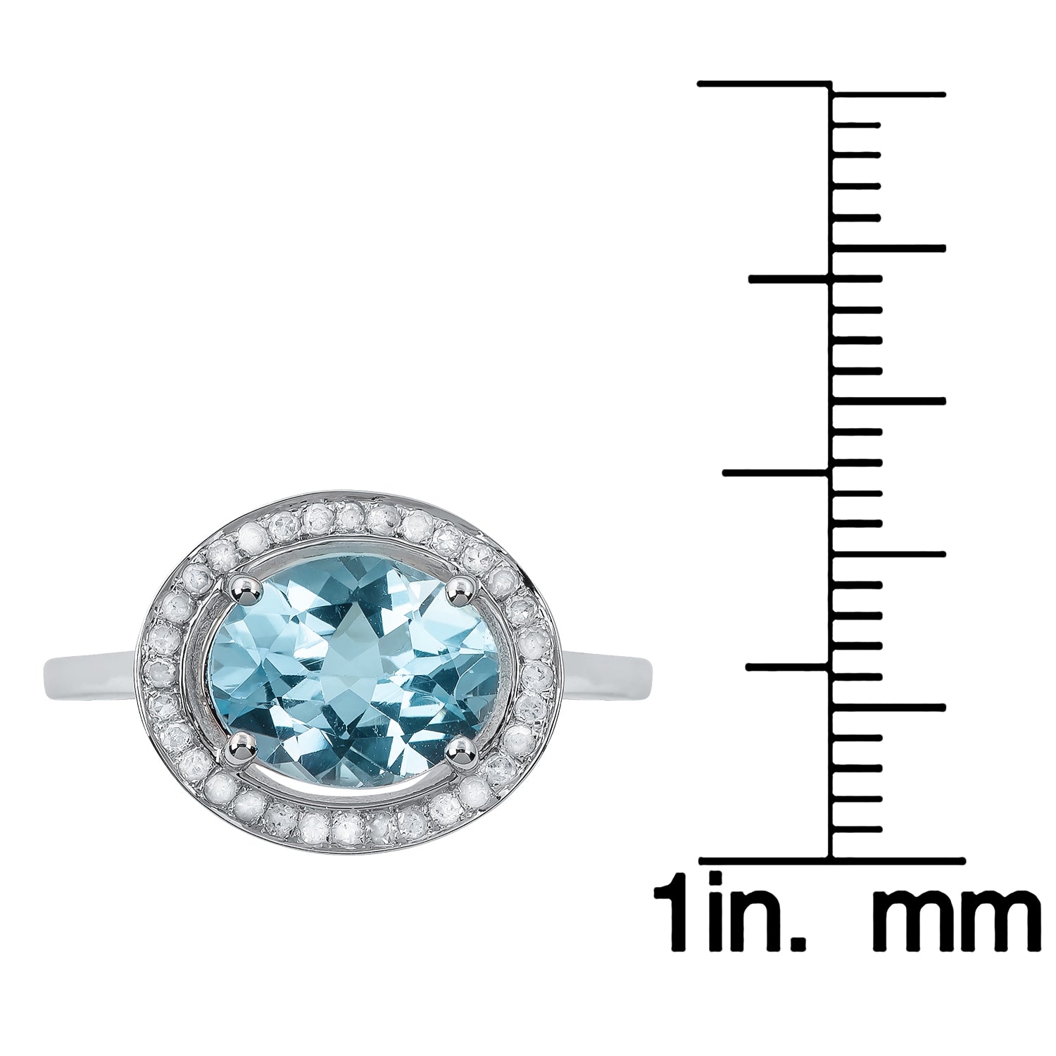 10k White Gold Oval Blue Topaz and Diamond Halo Ring