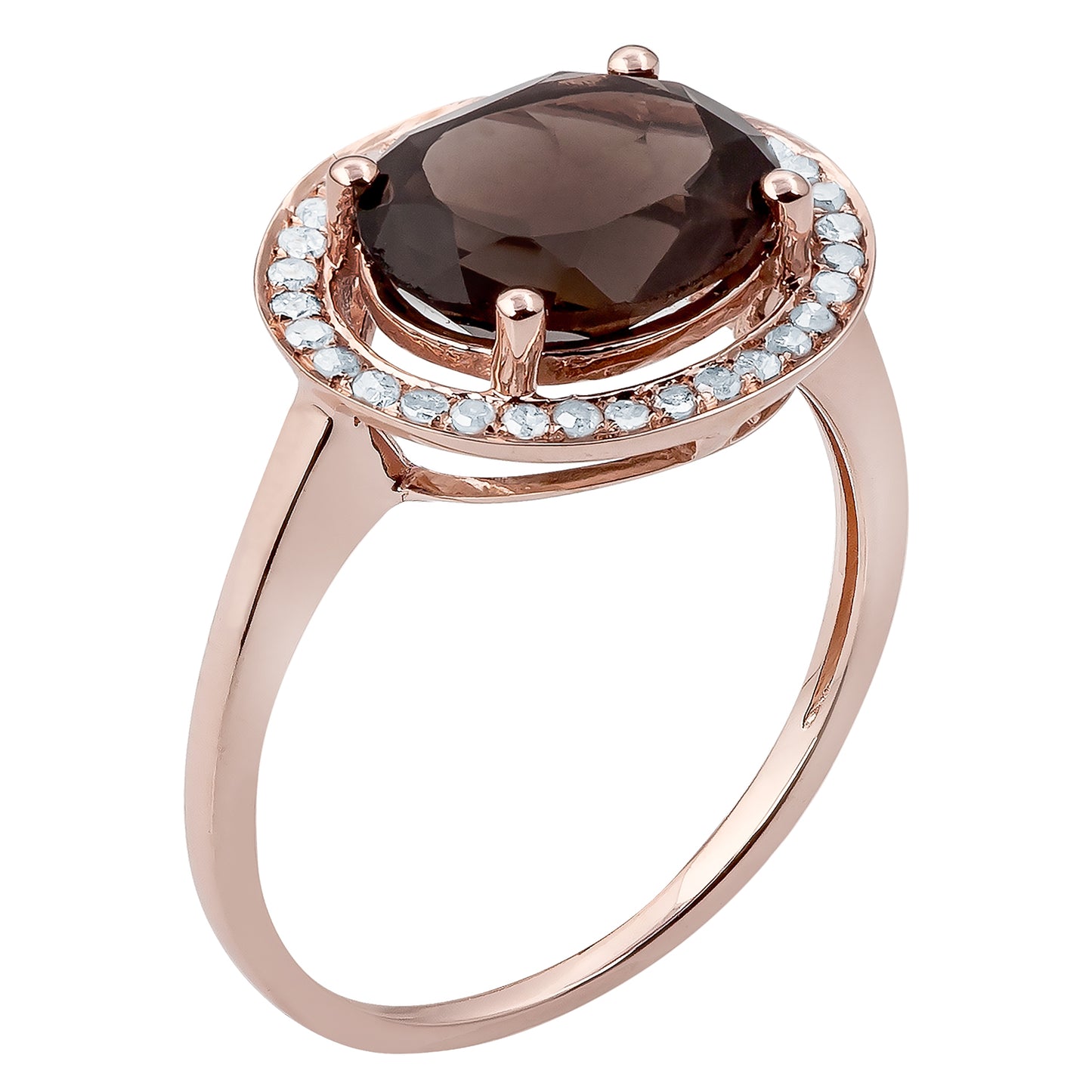 10k Rose Gold Oval Smoky Quartz and Diamond Halo Ring