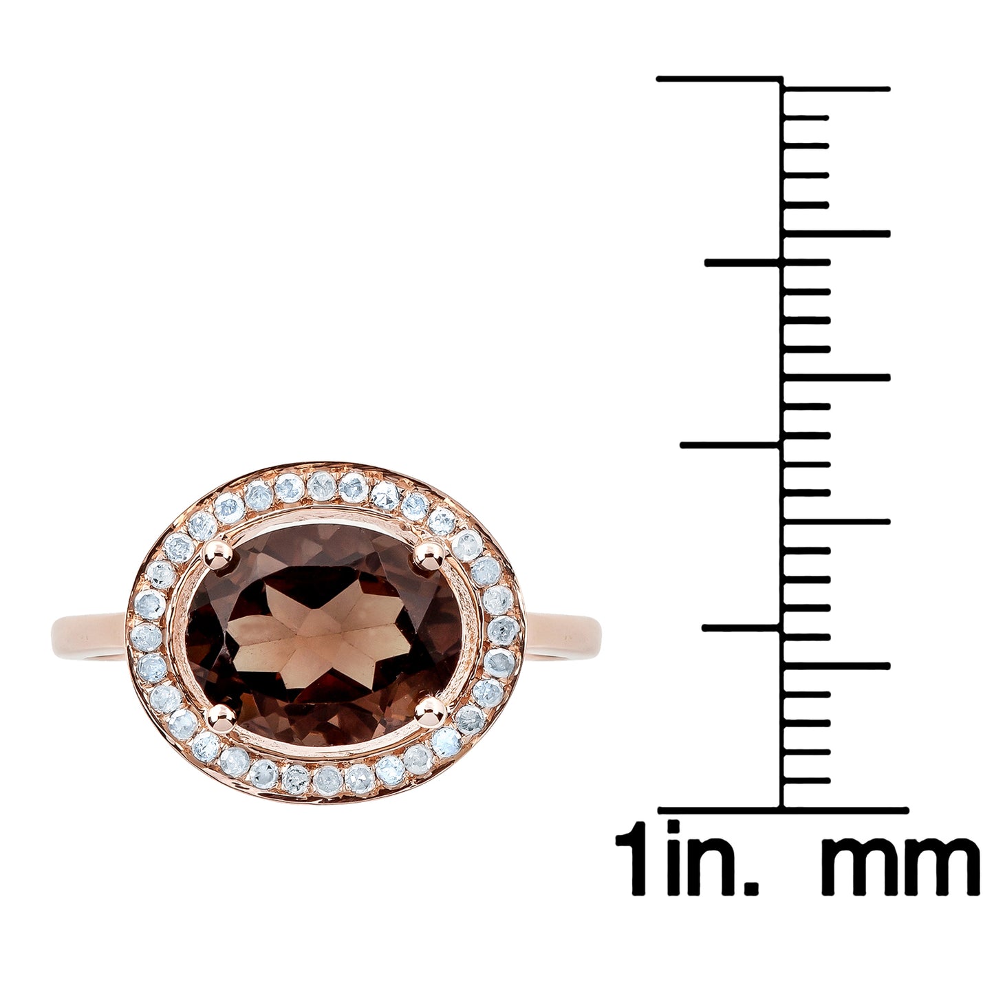 10k Rose Gold Oval Smoky Quartz and Diamond Halo Ring