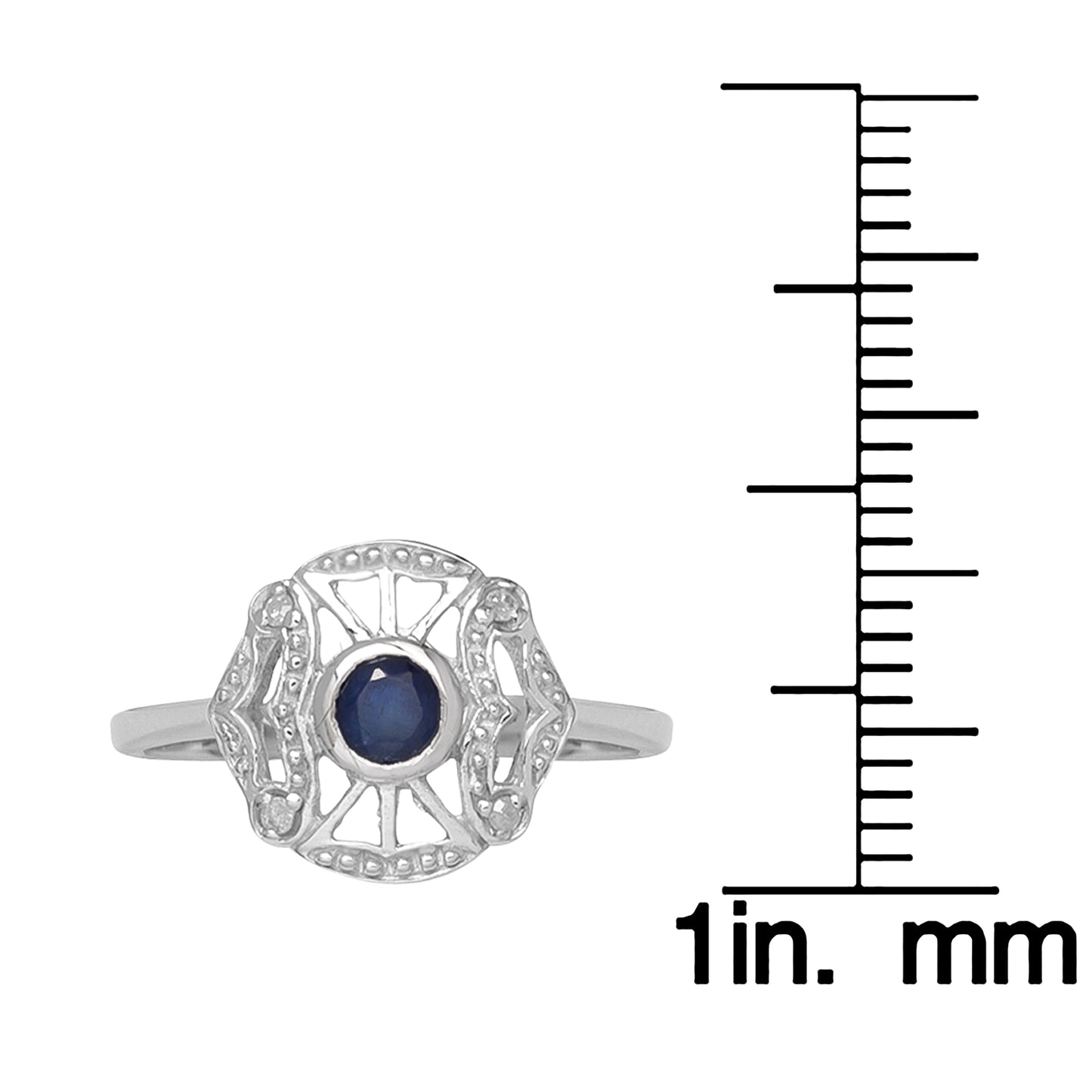 10k White Gold Vintage Style Genuine Round Sapphire and Diamond Accent Ring