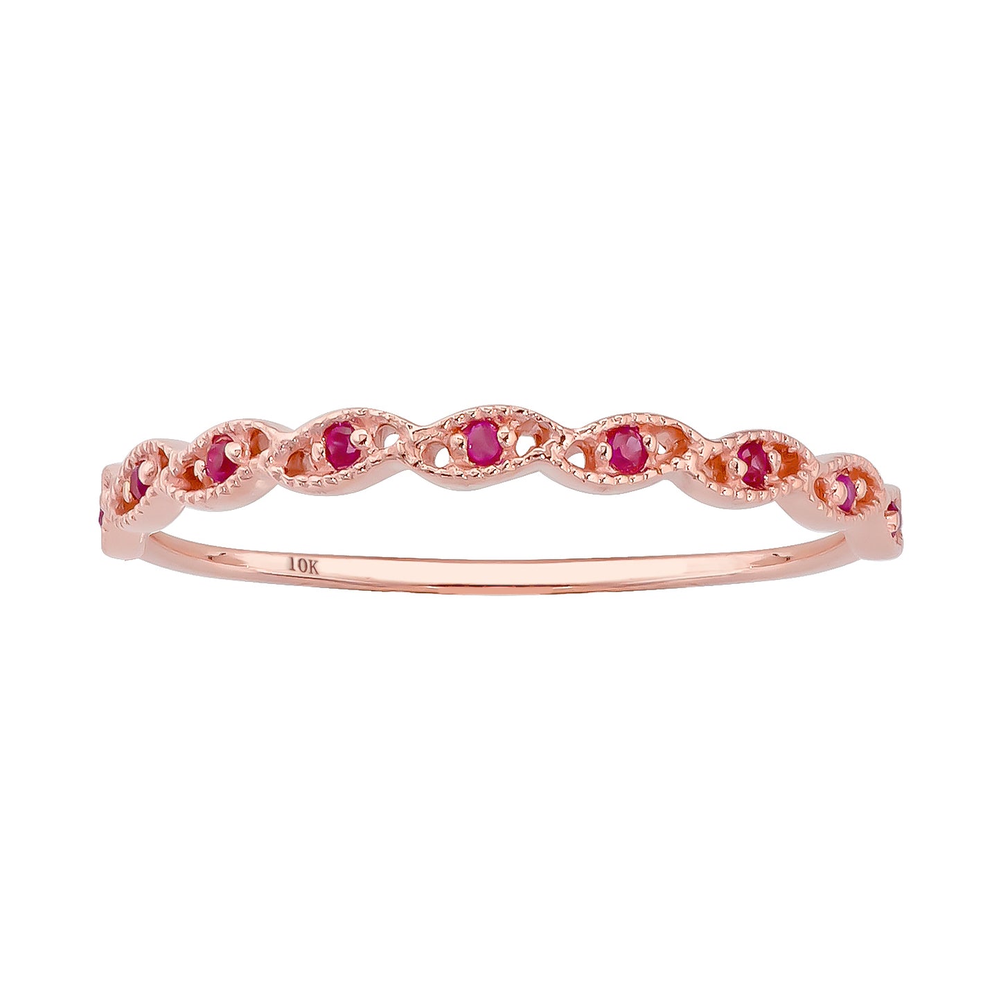 10k Rose Gold Genuine Round Ruby Stackable Twist Band