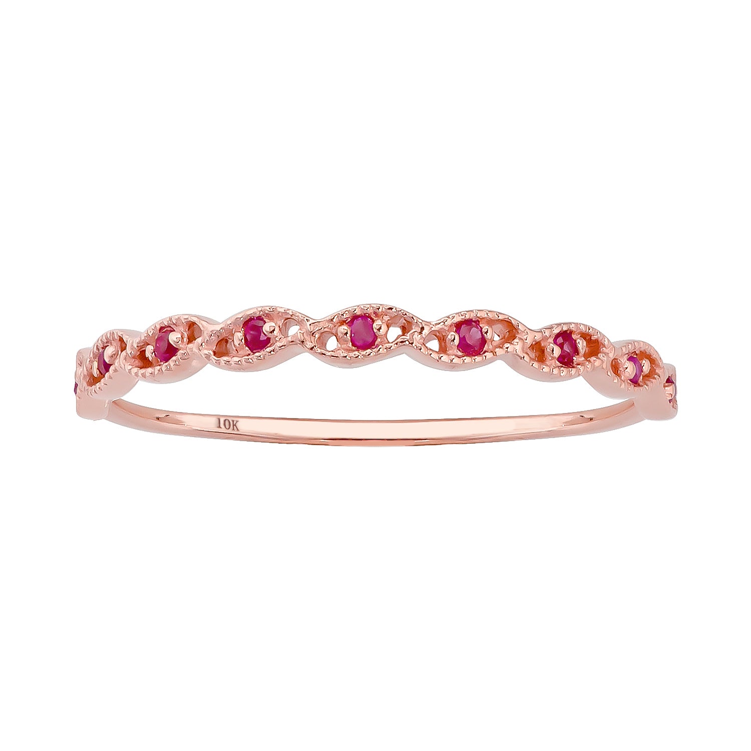 10k Rose Gold Genuine Round Ruby Stackable Twist Band