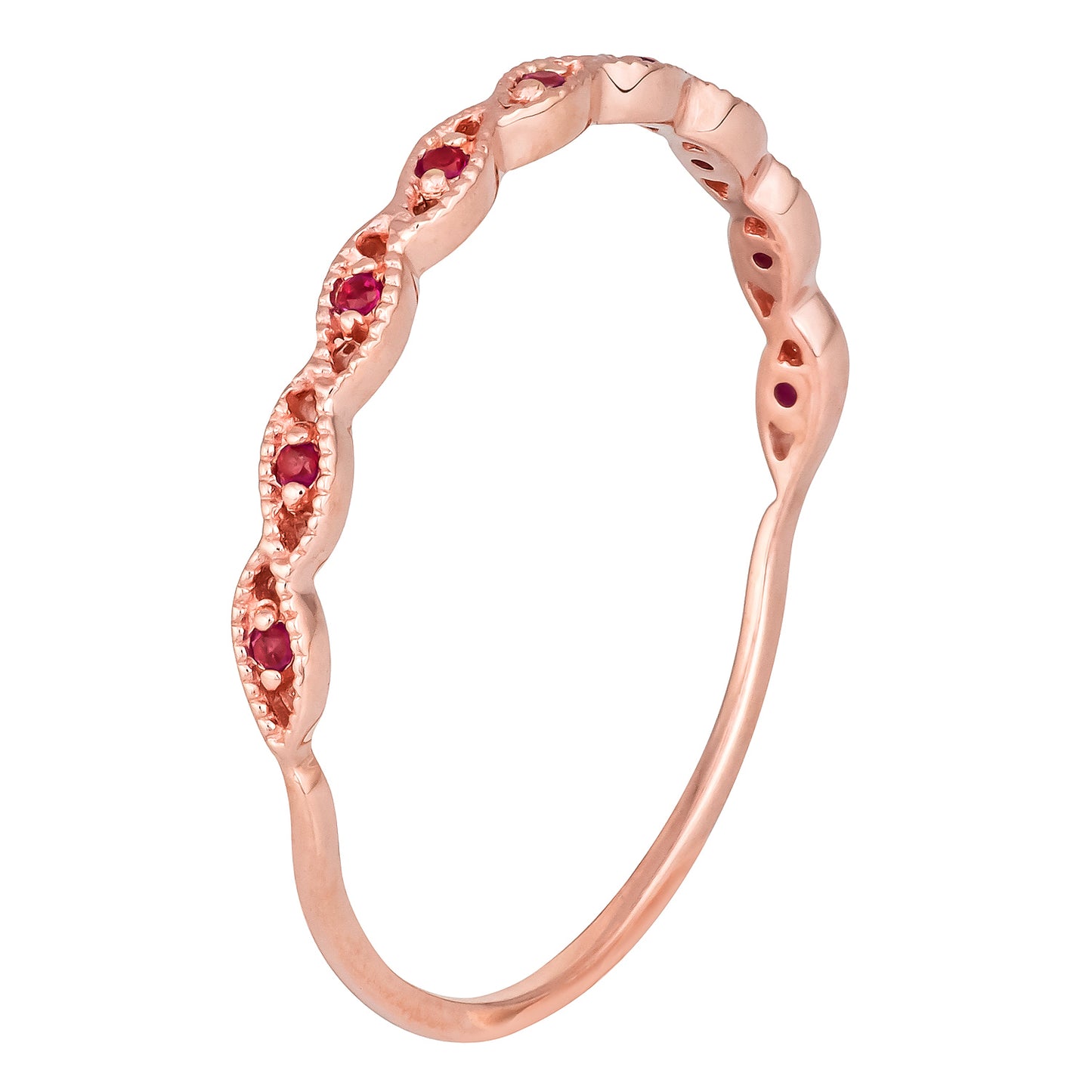 10k Rose Gold Genuine Round Ruby Stackable Twist Band