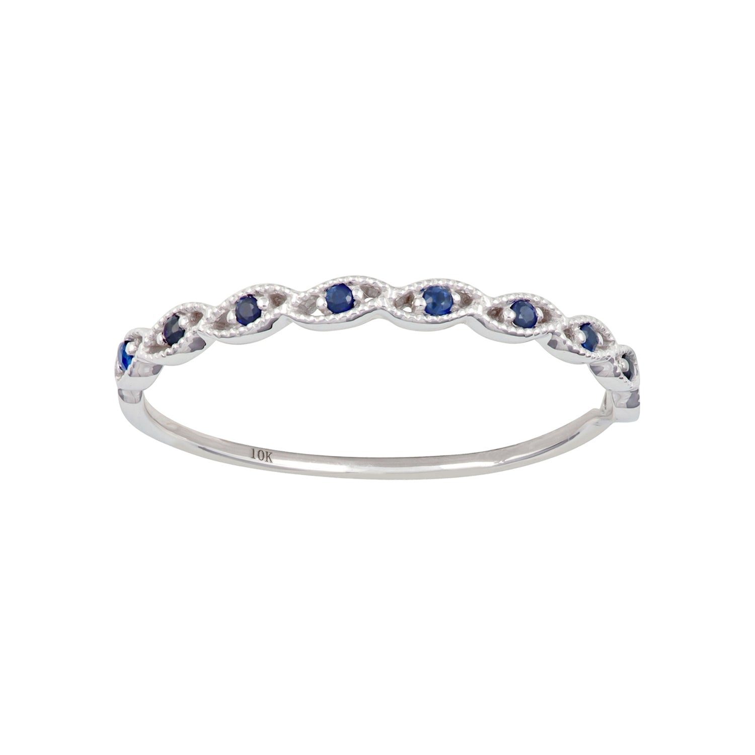 10k White Gold Genuine Round Sapphire Stackable Twist Band