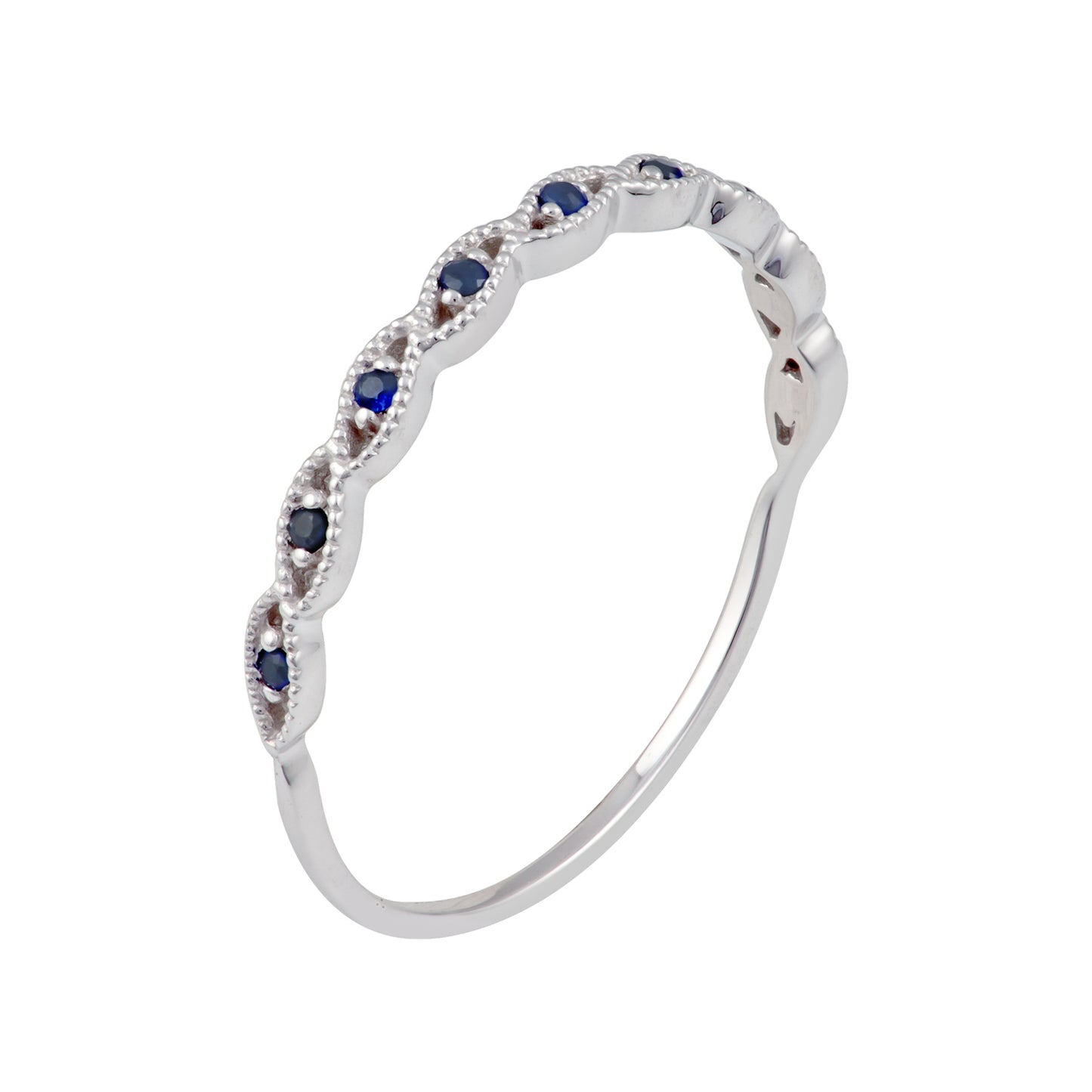 10k White Gold Genuine Round Sapphire Stackable Twist Band