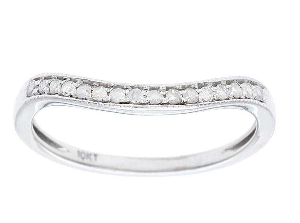 10k White Gold Curved Diamond Wedding Band Guard (1/8 cttw, H-I Color, I1-I2 Clarity)