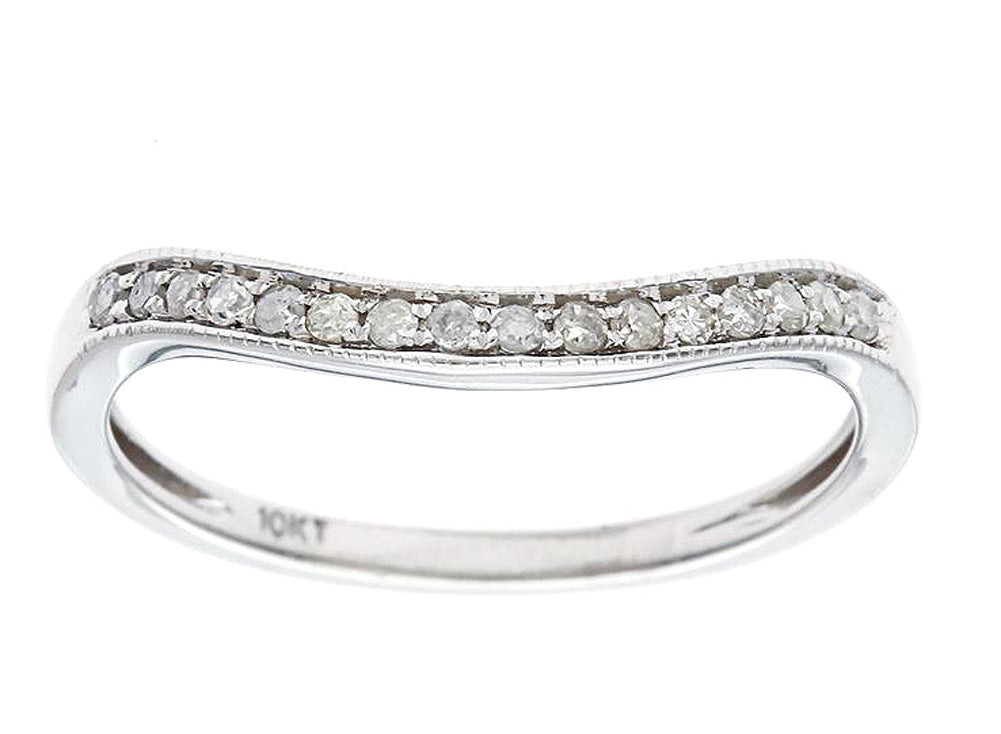 10k White Gold Curved Diamond Wedding Band Guard (1/8 cttw, H-I Color, I1-I2 Clarity)