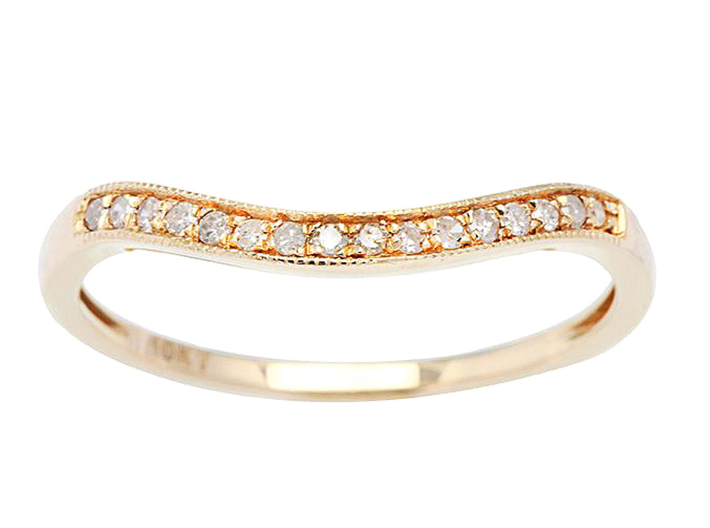 10k Yellow Gold Curved Diamond Wedding Band Guard (1/8 cttw, H-I Color, I1-I2 Clarity)