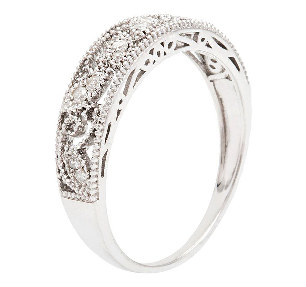 10k White Gold Vintage-Style Diamond Anniversary Band (0.08 cttw, H-I, I1-I2)