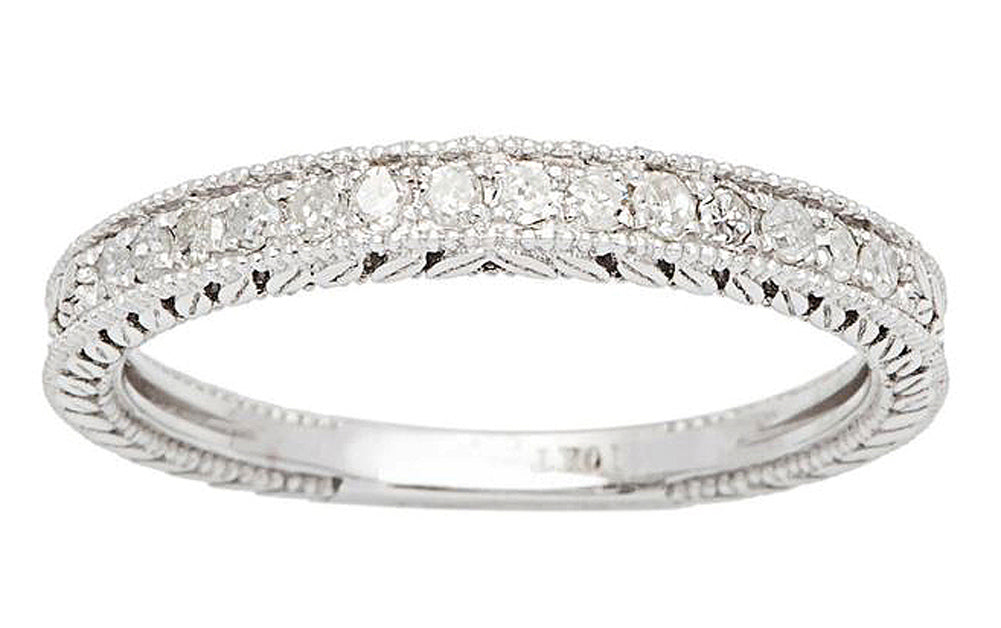 10k White Gold Vintage-Style Engraved Diamond Wedding Band (1/5 cttw, H-I, I1-I2)