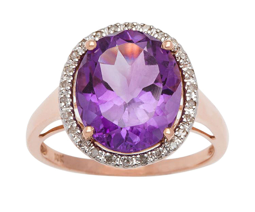 10k Rose Gold 3.50ct Oval Amethyst and Diamond Halo Ring