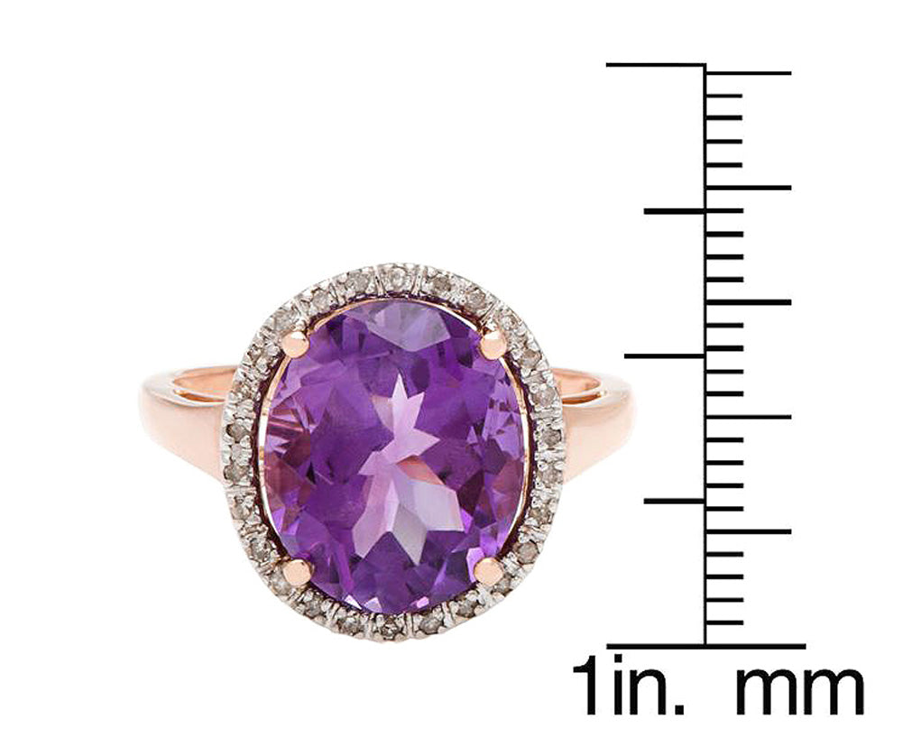 10k Rose Gold 3.50ct Oval Amethyst and Diamond Halo Ring