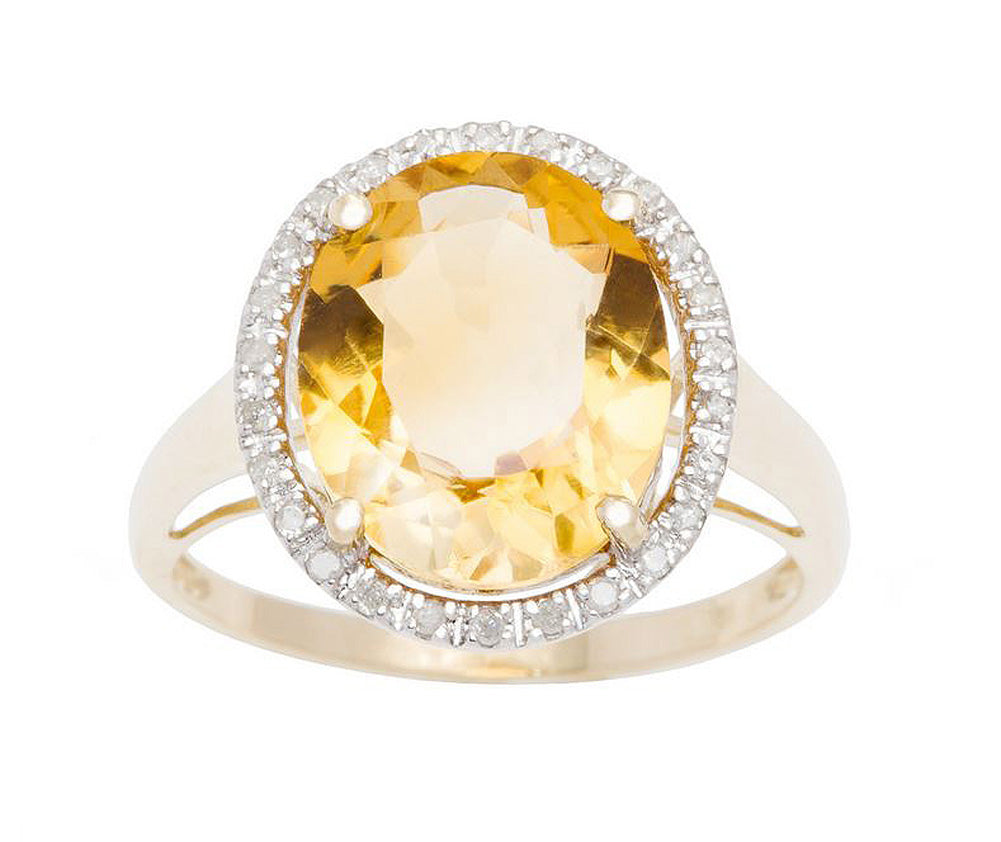 10k Yellow Gold 3.80ct Oval Citrine and Diamond Halo Ring