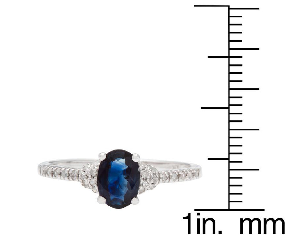 10k White Gold Oval Blue Sapphire and Diamond Ring
